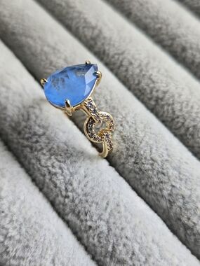 New Size 7 Ocean Blue Quartz Gold Plating Always Ask Twice Bomb Party Ring
